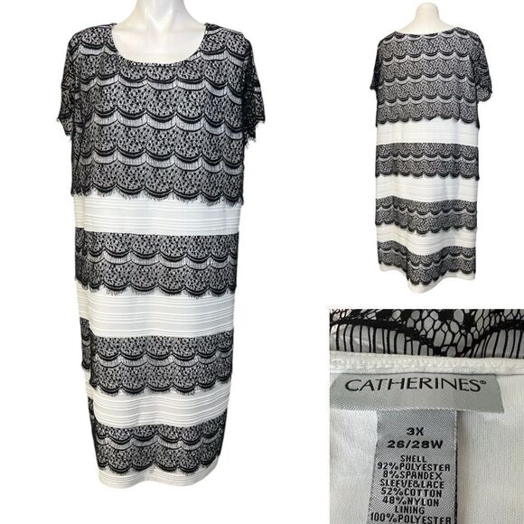 Catherine’s dress plus 3X(26/28W) white black lace overlay cocktail semi-formal‎ - Picture 1 of 7